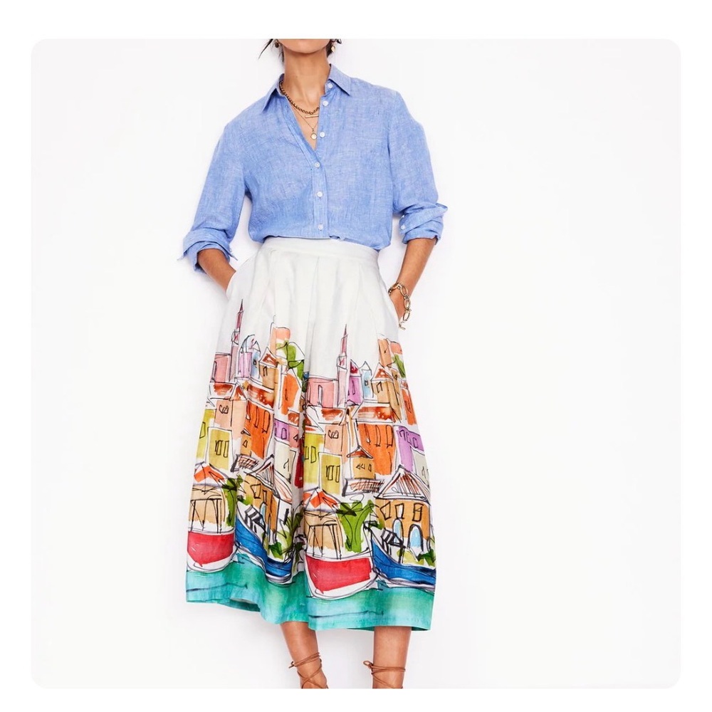 Boden Multicolor Cityscape A-Line Skirt